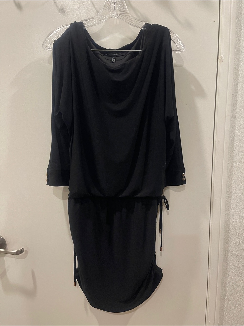 White House Black Market Black Long Sleeve Drawstring Waist Dress